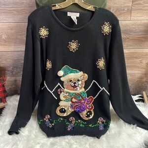Lindsey Blake Ladies  Teddy Bear Ugly Christmas Sweater , Size small, Black